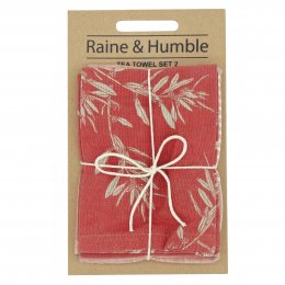 Raine & Humble Olive Grove Print & Kumas Stripe Tea Towels -  Cinnamon - Pack of 2