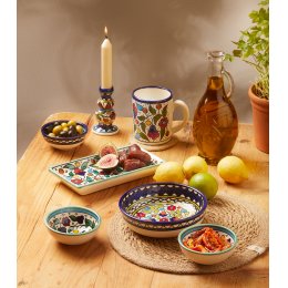 Floral Bright Hand Painted Ceramic Tray - Turquoise