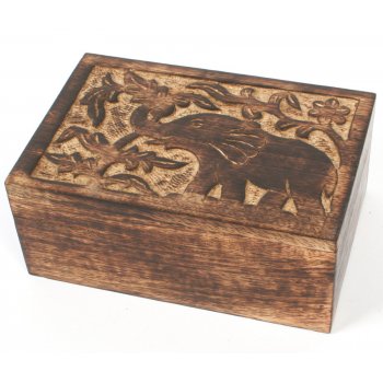 Hand Carved Elephant Mango Wood Jewellery Box