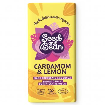 Seed and Bean Organic Fine Dark Chocolate Bar - Lemon & Cardamom - 75g