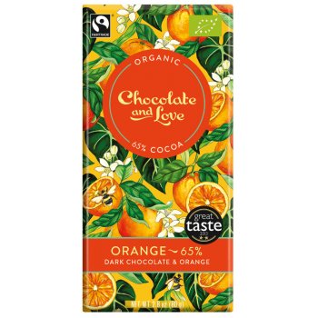Chocolate & Love Organic & Fairtrade Orange 65% Dark Chocolate Bar - 80g