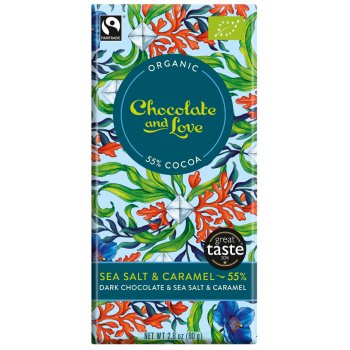 Chocolate & Love Organic Fairtrade Sea Salt & Caramel 55% Dark Chocolate Bar - 80g