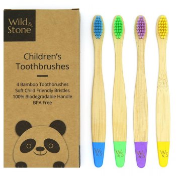Wild & Stone Kid�s Bamboo Toothbrush - Multi-Colour -Pack of 4