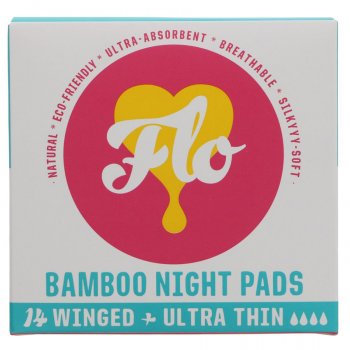 FLO Natural Bamboo Ultra Thin Winged Night Pads - Pack of 14