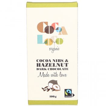 Cocoa Loco Dark Chocolate, Cocoa Nibs & Hazelnut Bar - 100g