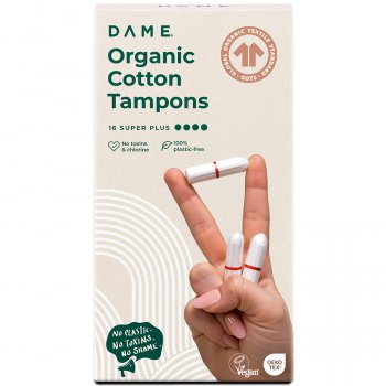 DAME Organic Cotton Tampons - Super Plus - Pack of 16
