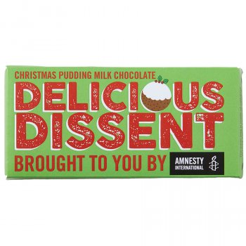 Amnesty Delicious Dissent Christmas Pudding Milk Chocolate Bar - 100g