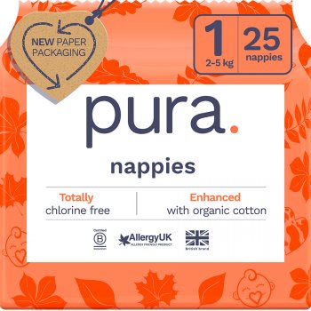 Pura Nappies - Size 1 - 2-5kg - Pack of 25