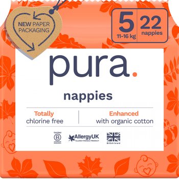Pura Nappies - Size 5 - 11-16kg - Pack of 22