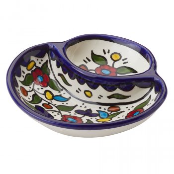 Floral Colourful Hand Painted Ceramic Olive Plate - Navy