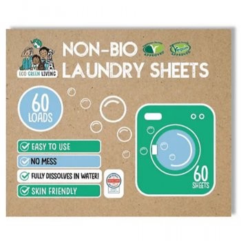 Eco Green Living Plastic Free Non-Bio Laundry Sheets - Unscented - 60 Sheets