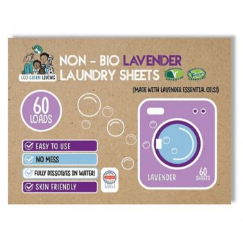Eco Green Living Plastic Free Non-Bio Laundry Sheets - Lavender - 60 Sheets