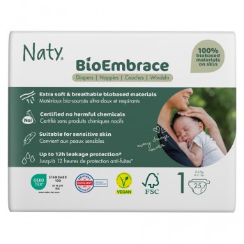 Naty BioEmbrace Disposable Nappies Size 1 - Newborn - Pack of 25