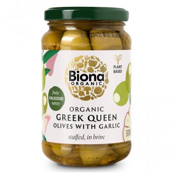 Biona Organic Greek Queen Olives with Garlic - 370g