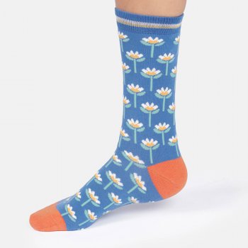 Thought Floral Tile Organic Cotton Crew Socks - French Blue - UK4-7
