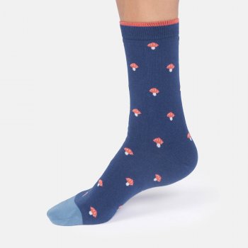 Thought Toadstool Bamboo Crew Socks - Ink Blue - UK4-7