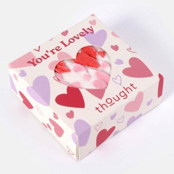 Thought Crinkle Texture Love Heart Bamboo Socks in a Box - Stone White - UK4-7