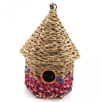 Munja & Reclaimed Sari Fabric Hexagonal Bird Nester