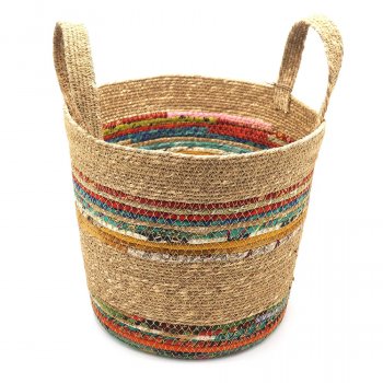 Munja & Reclaimed Sari Fabric Basket - Medium