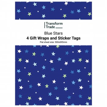 Transform Trade Gift Wrap - Blue Stars - Pack of 4