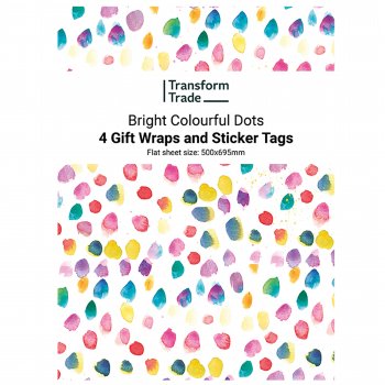 Transform Trade Gift Wrap - Colourful Dots - Pack of 4