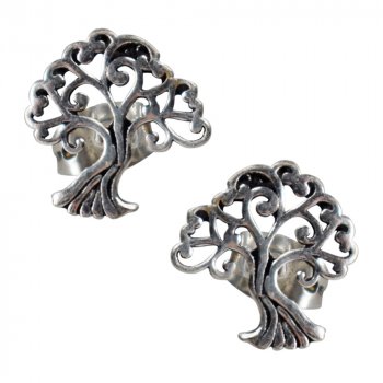 Silver Coloured Tree of Life Stud Earrings