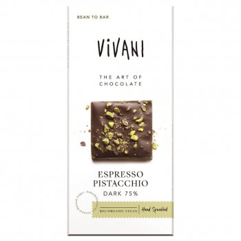 Vivani Organic 75% Dark Chocolate with Espresso & Pistacchio 80g