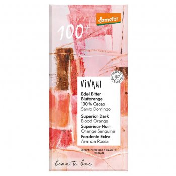 Vivani Organic 100% Dark Chocolate with Blood Orange - 90g