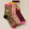White Stuff Christmas Cat Organic Ankle Socks - Green - 3 Pairs
