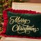 Merry Christmas Embroidered Velvet Cushion - Green