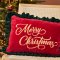 Merry Christmas Embroidered Velvet Cushion - Red