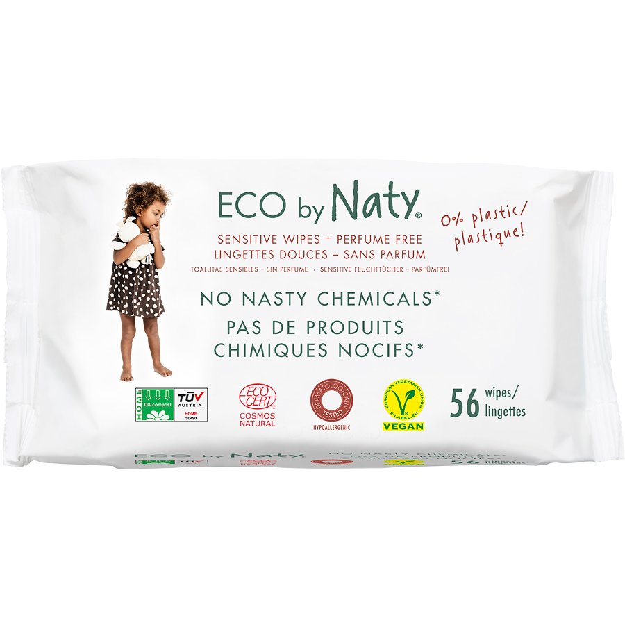 Produits Bébé Sans Parabènes Phtalates Eco By Naty Babycare, Eco Baby Wipes Unscented, 56 Nappies Lingettes Bébé Eco