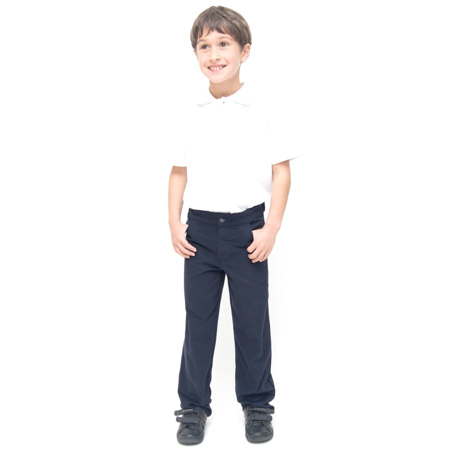 Boys Slim Fit Organic Cotton School Trousers - Navy - 3yrs Plus ...