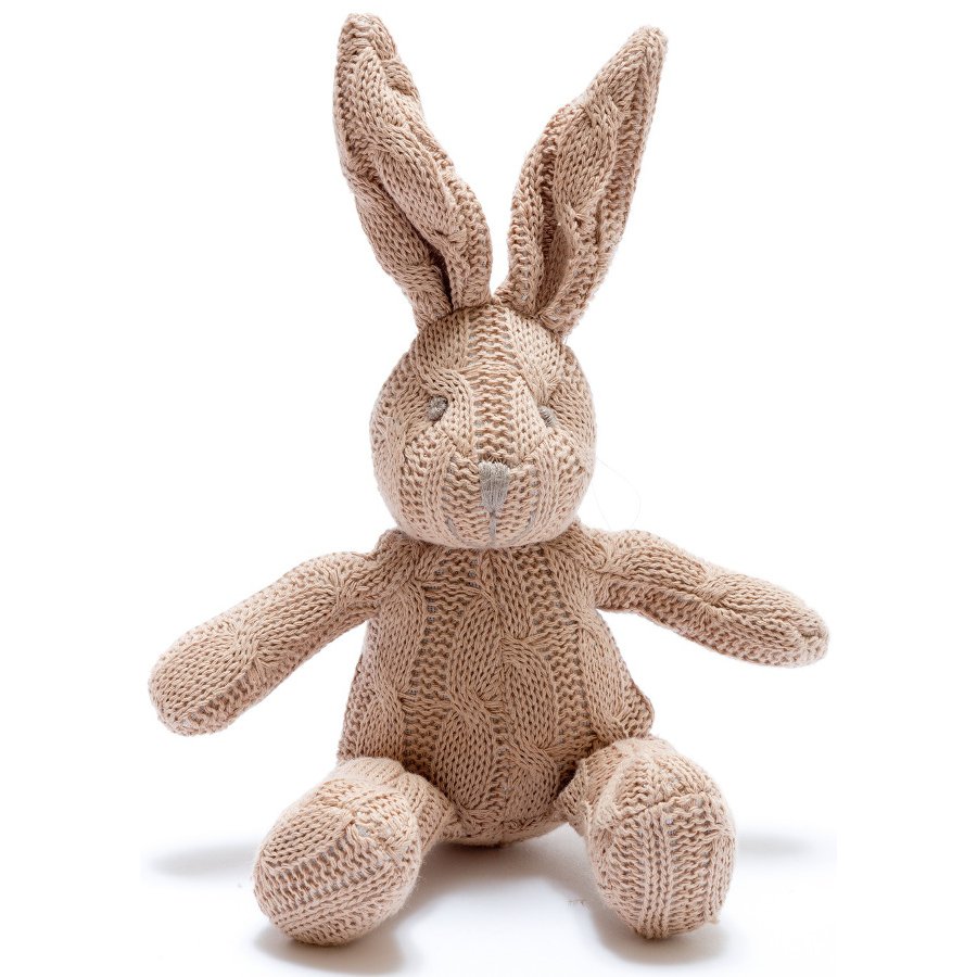Organic Cotton Knitted Bunny Rabbit Rattle Toy Brown Natural Collection Select