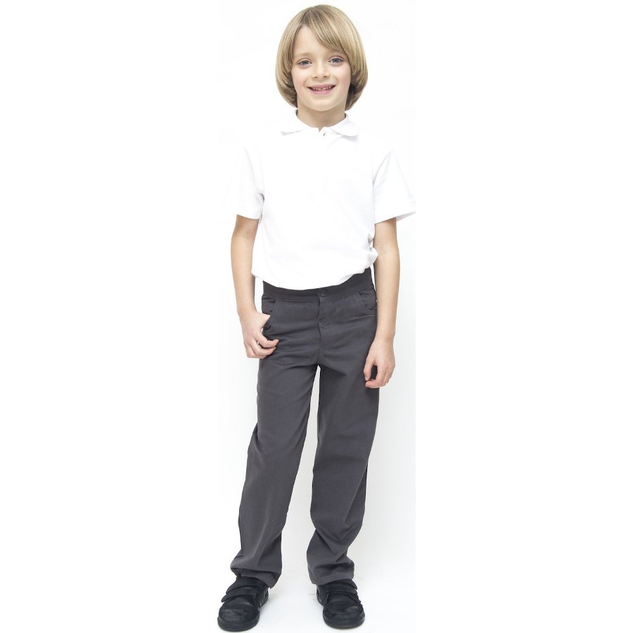 Boys Slim Fit Organic Cotton School Trousers - Grey - 7yrs Plus ...