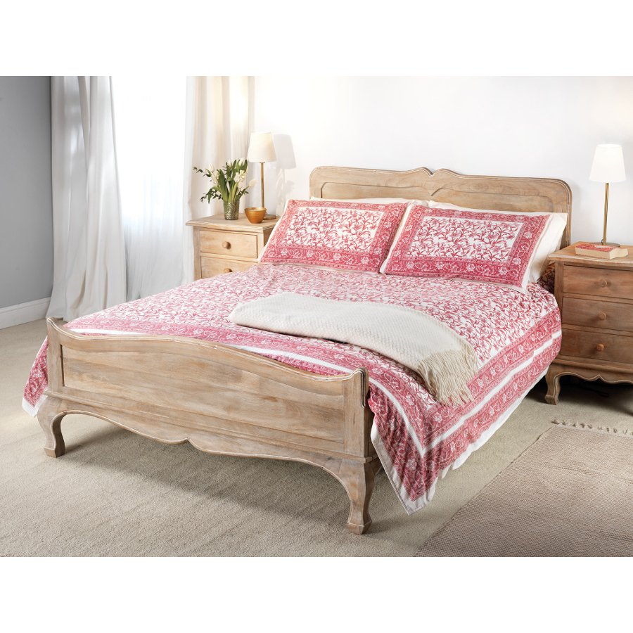 Pink Floral Border Duvet Cover Set - Double - Natural Collection Select