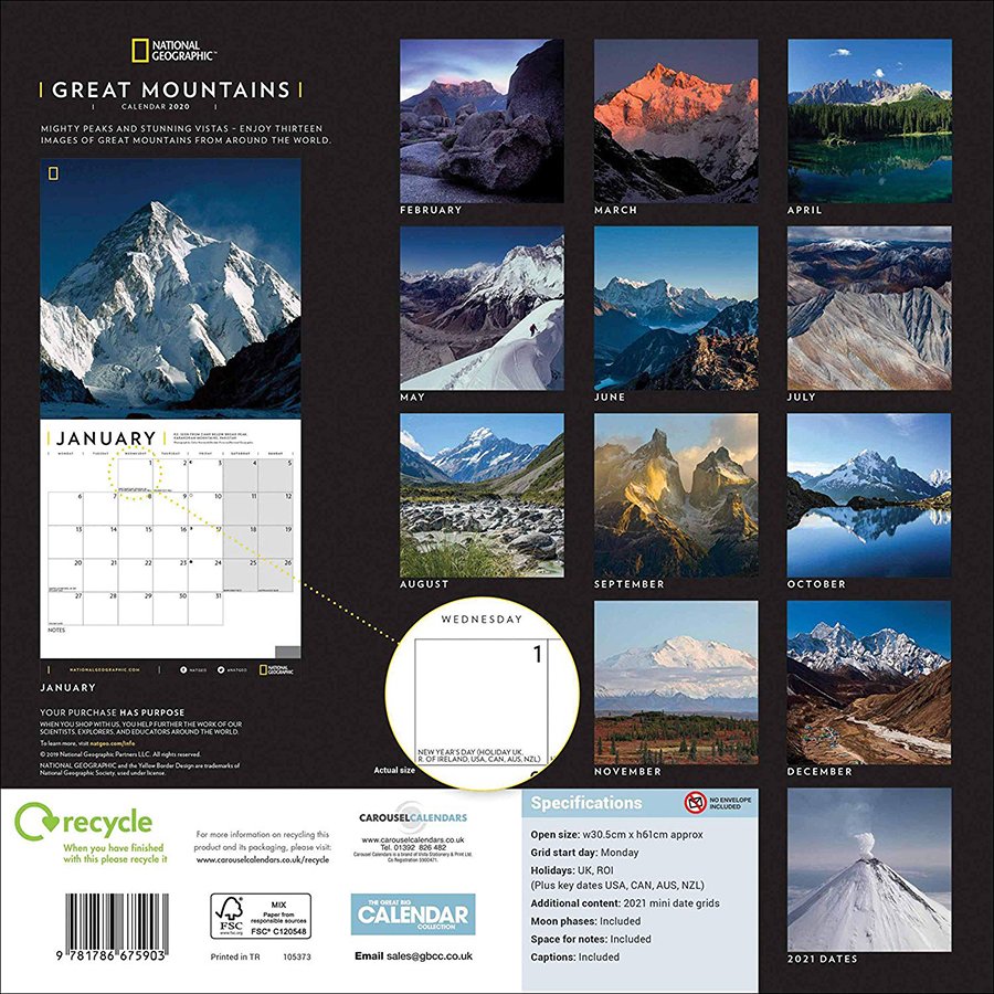 National Geographic 'Great Mountains' 2020 Wall Calendar - National