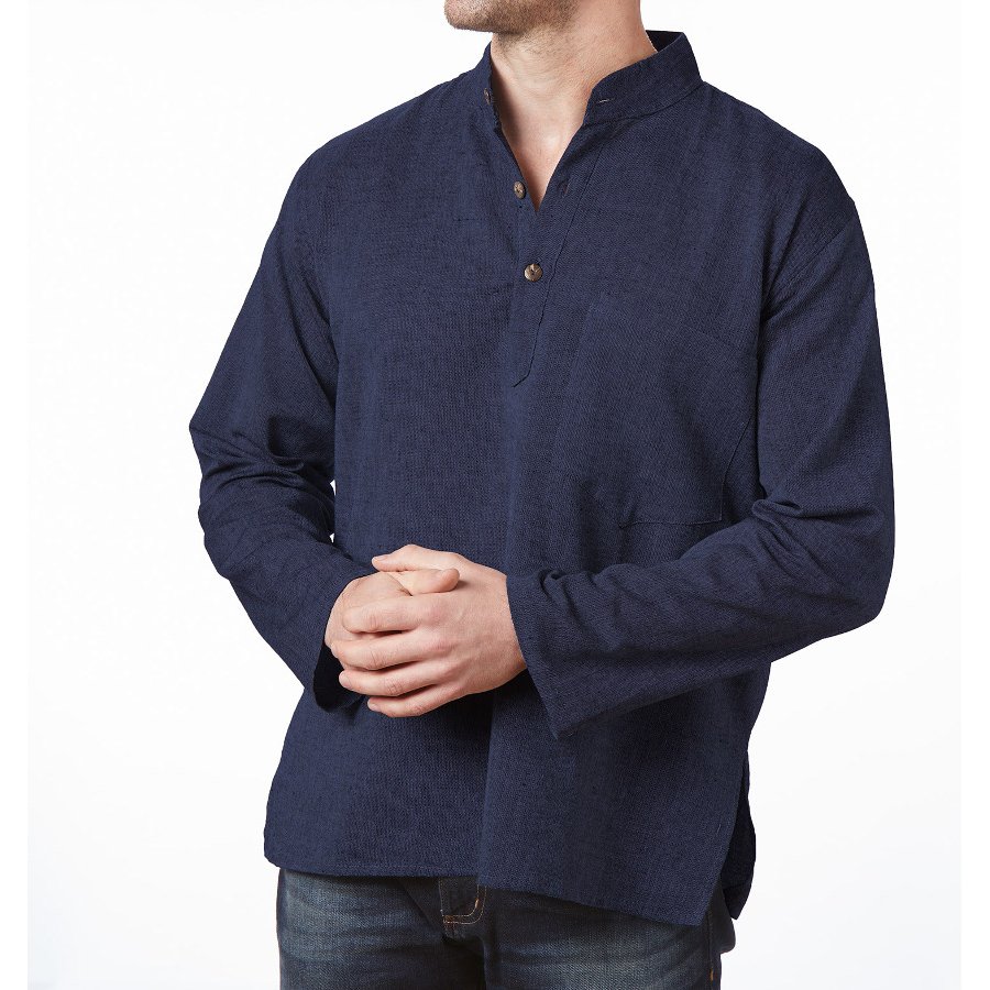 Cotton Khaddar Long Sleeve Shirt - Navy - Natural Collection Select