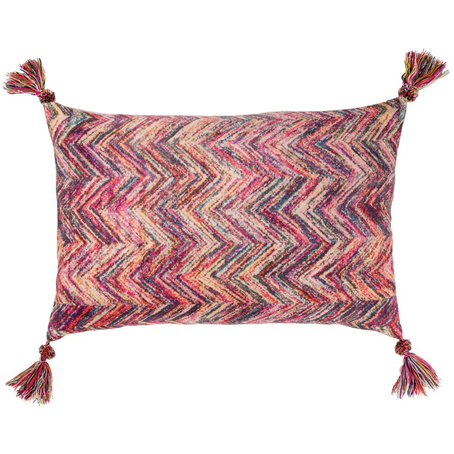 Zig Zag Print Cushion Cover With Tassels 45 X 60cm Natural