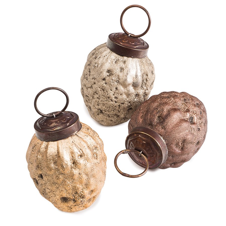 Glass Pinecone Shape Hanging Decoration - Set of 6 - Natural Collection