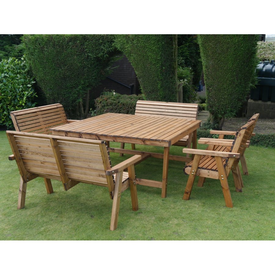 Eight Seater Wooden Garden Patio Set 3 Benches 2 Chairs