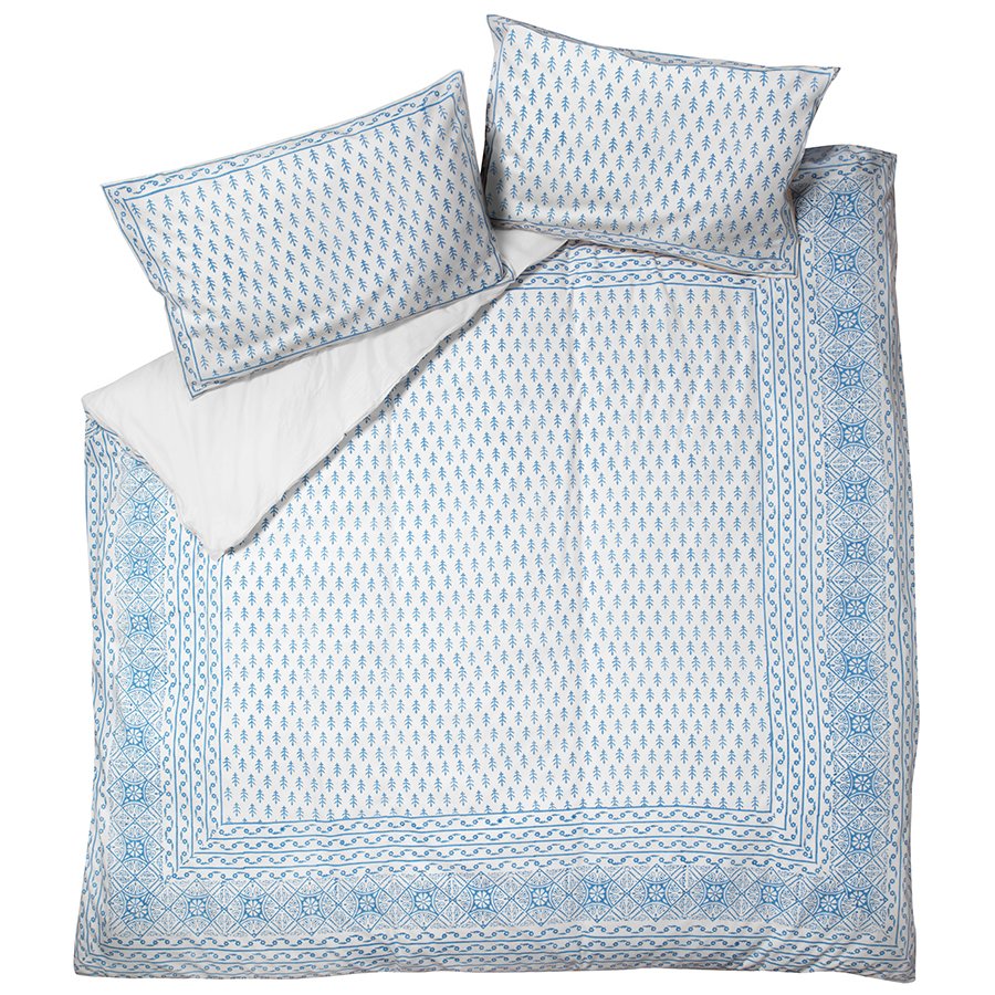 Blue Pattern Block Print Duvet Set Double Natural Collection