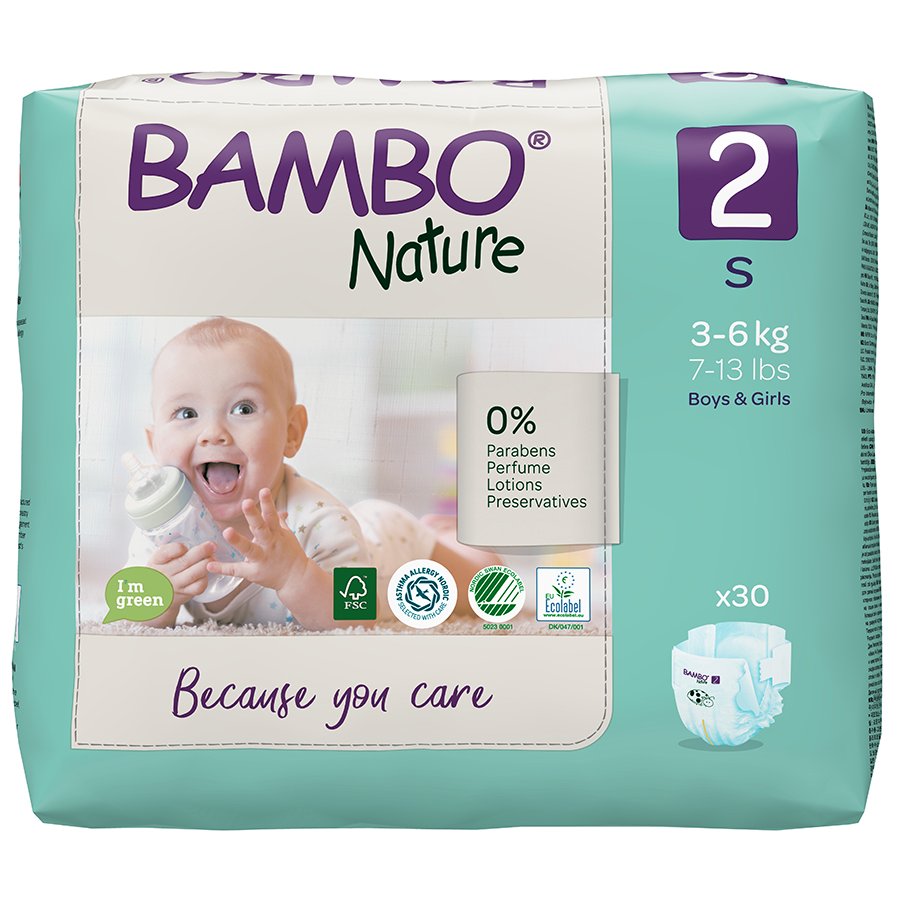 7-13 lbs Bambo Nature Baby Diapers Classic Size 2 30 Count 