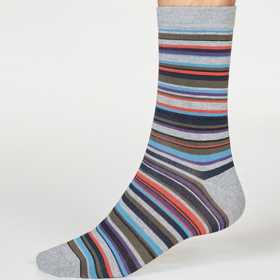 Mens Organic Cotton Striped Socks by Thought Dark Grey Marle SPM445 7-11 UK