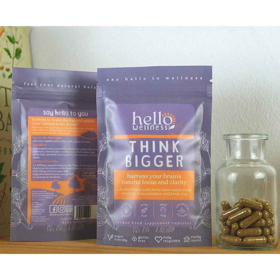 Hello Wellness Think Bigger Vegan Supplement - 60 Capsules - BBD 31/07 ...