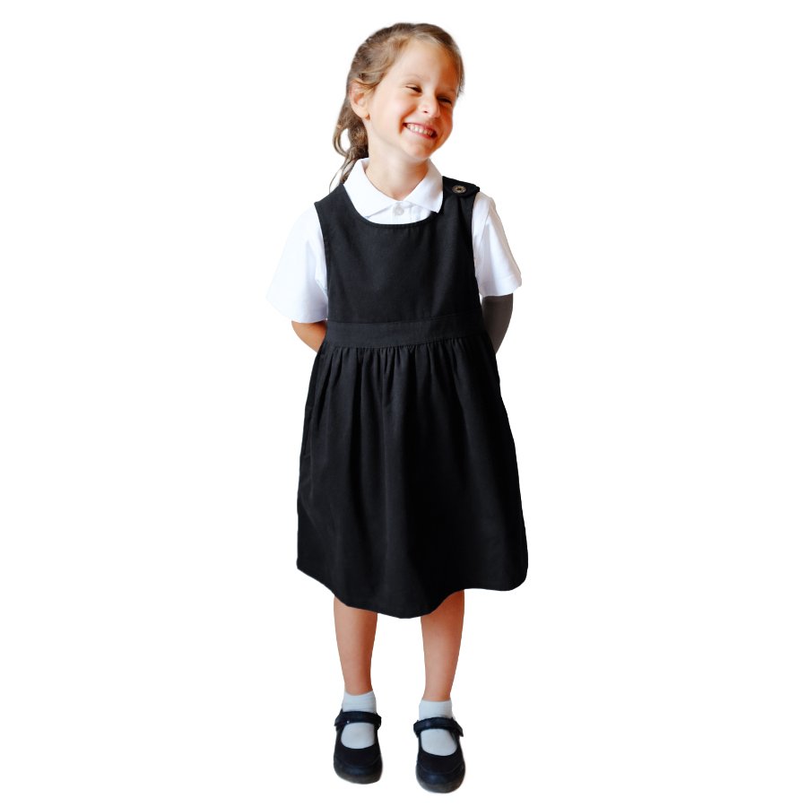 Black Pinafore with Coconut Shell Button - 8yrs Plus - Ecooutfitters